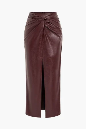 Faux Leather Twist Slit Skirt>MICAS Sale