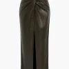 Faux Leather Twist Slit Skirt>MICAS Sale
