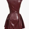 Faux Leather V-neck Ruched Mini Dress>MICAS Sale