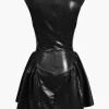 Faux Leather V-neck Ruched Mini Dress>MICAS Sale
