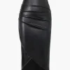 Faux Leather Wrap Ruched Midi Skirt>MICAS Outlet