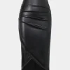 Faux Leather Wrap Ruched Midi Skirt>MICAS Outlet