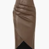 Faux Leather Wrap Ruched Midi Skirt>MICAS Outlet