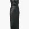 Faux Leather Wrap Sleeveless Ruched Slit Midi Dress>MICAS New
