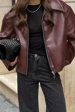 Faux Leather Zipper Jacket>MICAS Discount