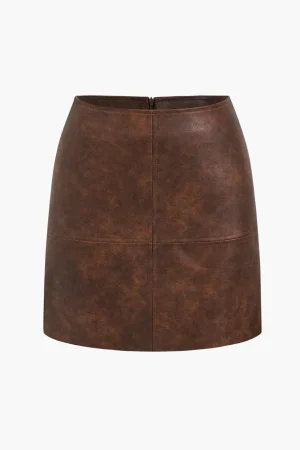 Faux Leather Zipper Skirt>MICAS Fashion