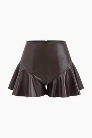 Faux Leather Zipper Skort>MICAS Fashion