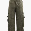 Faux Suede Multi Pocket Straight Leg Cargo Pants>MICAS Best