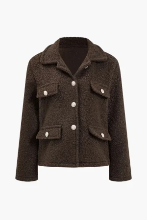 Faux Wool Button Collar Jacket>MICAS Fashion
