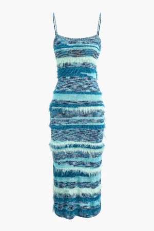 Feather Detail Stripe Cami Knit Midi Dress>MICAS Hot
