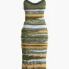 Feather Detail Stripe Cami Knit Midi Dress>MICAS Hot