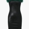 Feather Neckline Leather Mini Dress>MICAS Discount