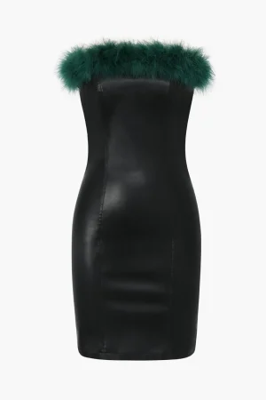 Feather Neckline Leather Mini Dress>MICAS Discount