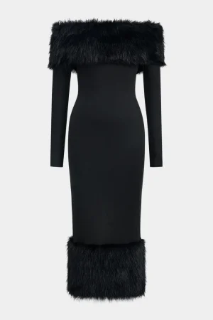 Feather Off Shoulder Long Sleeve Maxi Dress>MICAS Best