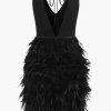 Feather V-Neck Tie-Up Sleeveless Mini Dress>MICAS Outlet