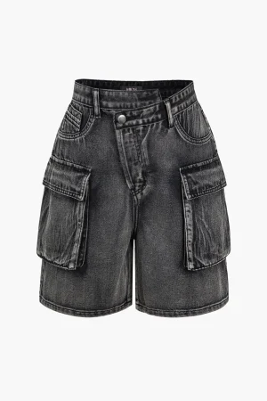 Flap Pocket Cargo Denim Shorts>MICAS Hot