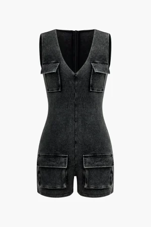 Flap Pocket V-neck Romper>MICAS Sale