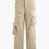 Fleece Collar Flap Pocket Zip Up Long Sleeve Top And Straight Leg Cargo Pants Set>MICAS Fashion