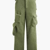 Fleece Collar Flap Pocket Zip Up Long Sleeve Top And Straight Leg Cargo Pants Set>MICAS Fashion
