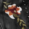 Floral Embroidery Faux Leather Zipper Long Sleeve Jacket>MICAS Discount