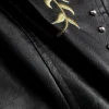 Floral Embroidery Faux Leather Zipper Long Sleeve Jacket>MICAS Discount