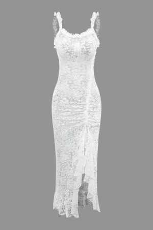 Floral Lace Tie Back Slit Maxi Dress>MICAS Sale