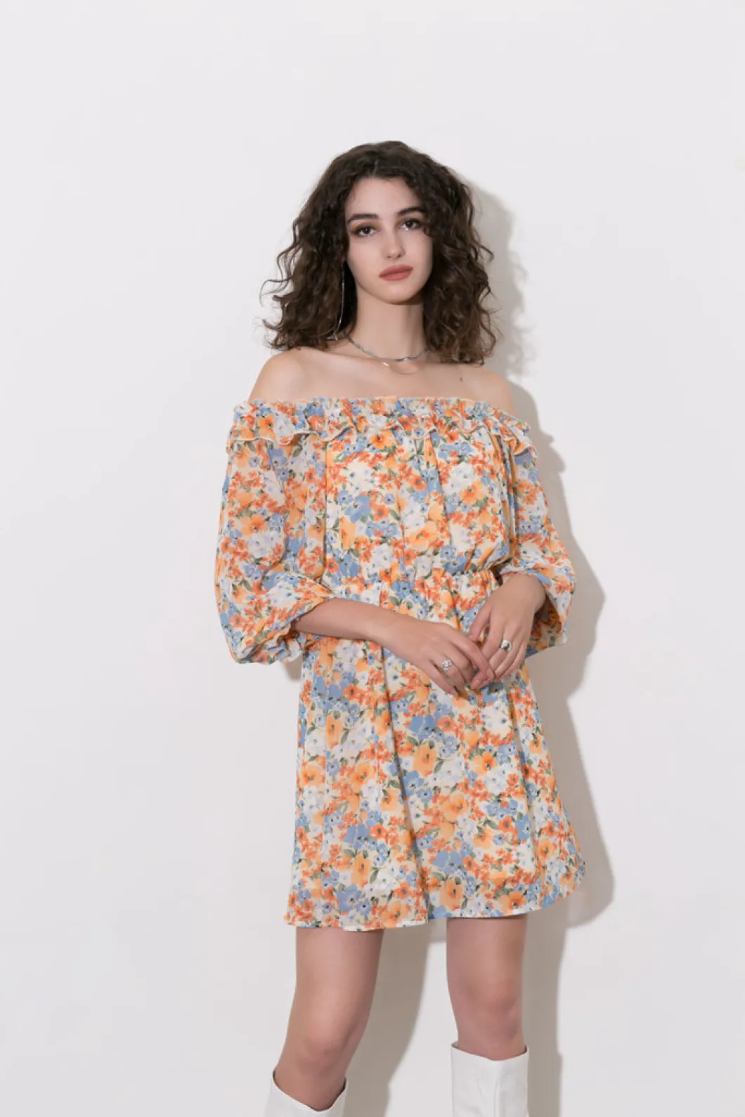 Floral Off The Shoulder Mini Dress>MICAS New