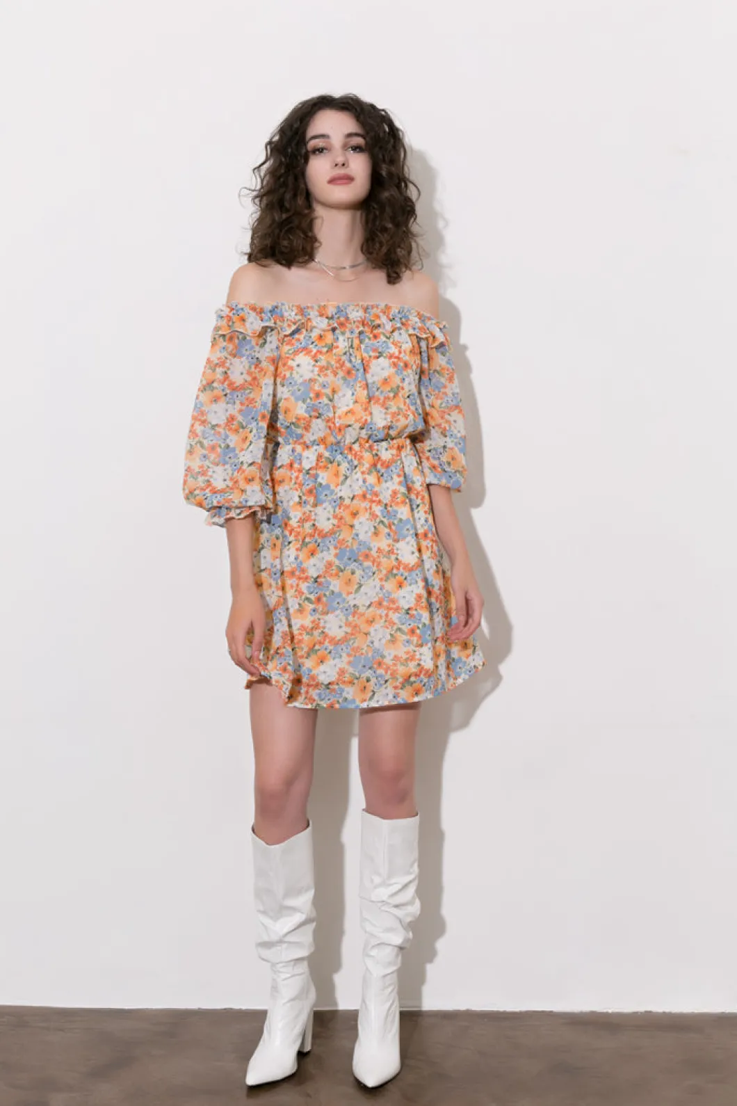 Floral Off The Shoulder Mini Dress>MICAS New