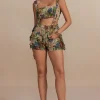 Floral Pattern Fringe Tube Top And Pocket Shorts Set>MICAS Hot