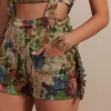 Floral Pattern Fringe Tube Top And Pocket Shorts Set>MICAS Hot