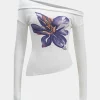 Floral Print Asymmetrical Long-Sleeve Top>MICAS Discount