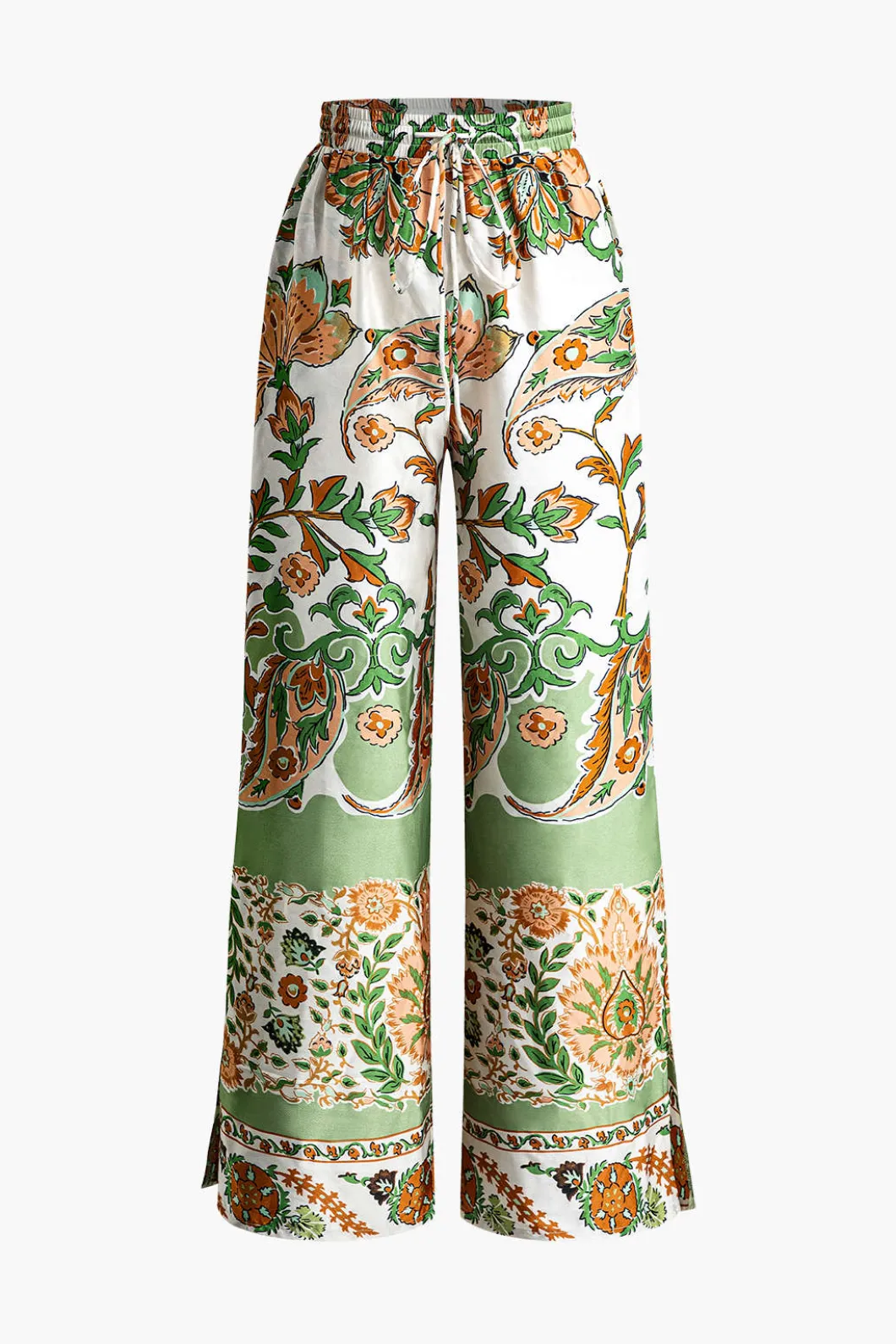 Floral Print Drawstring Slit Wide Leg Pants>MICAS Best