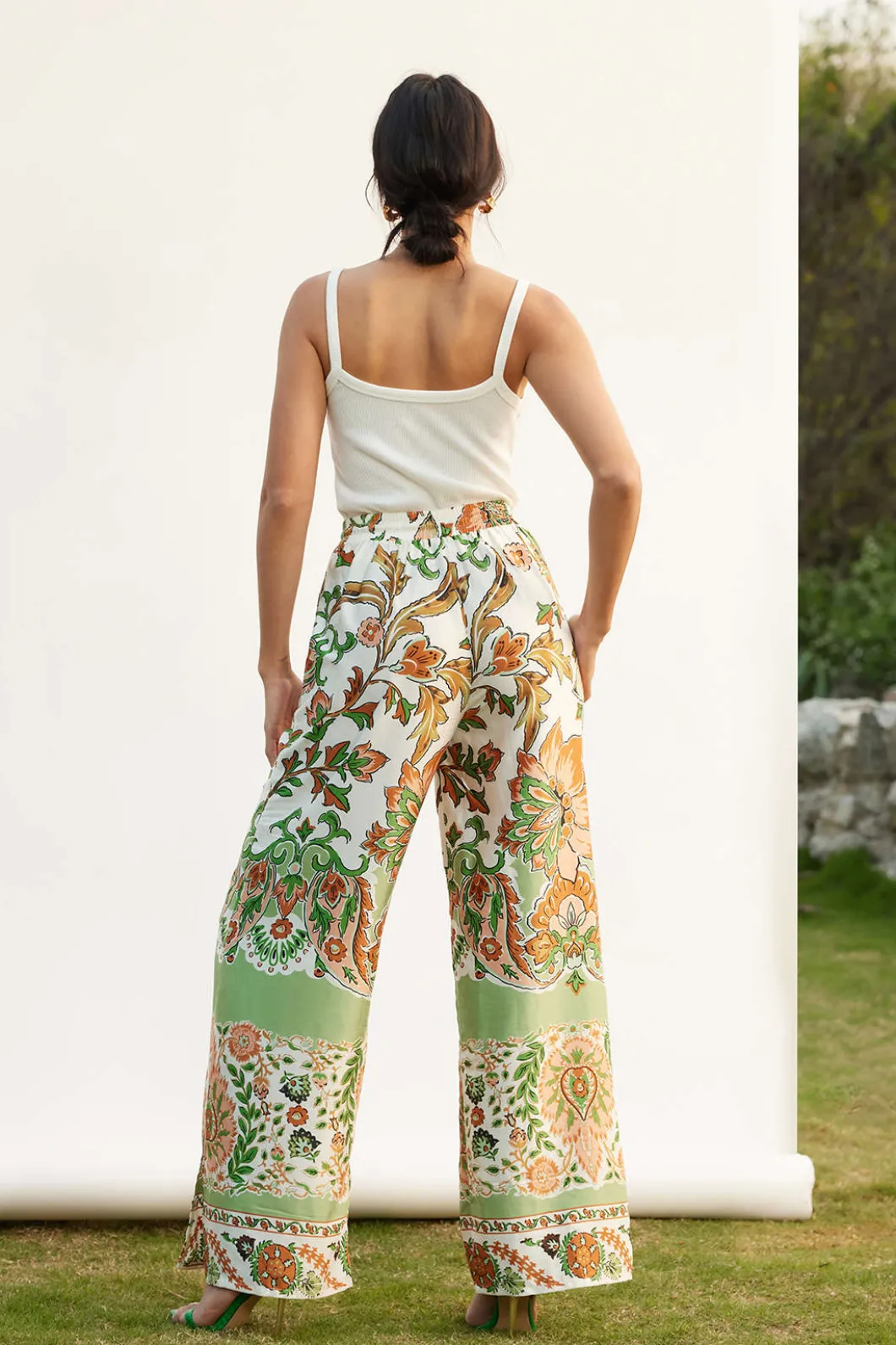 Floral Print Drawstring Slit Wide Leg Pants>MICAS Best