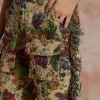 Floral Print Fringe Tie Back Tube Top And Button Pocket Trouser Set>MICAS New