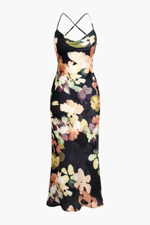 Floral Print Halter Midi Dress>MICAS Outlet