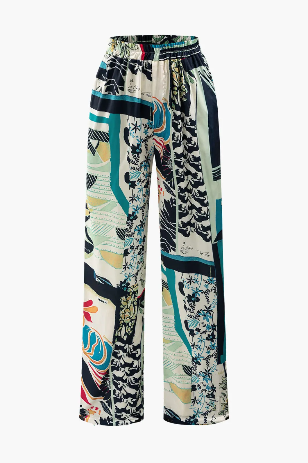 Floral Print High Waisted Straight Leg Pants>MICAS New