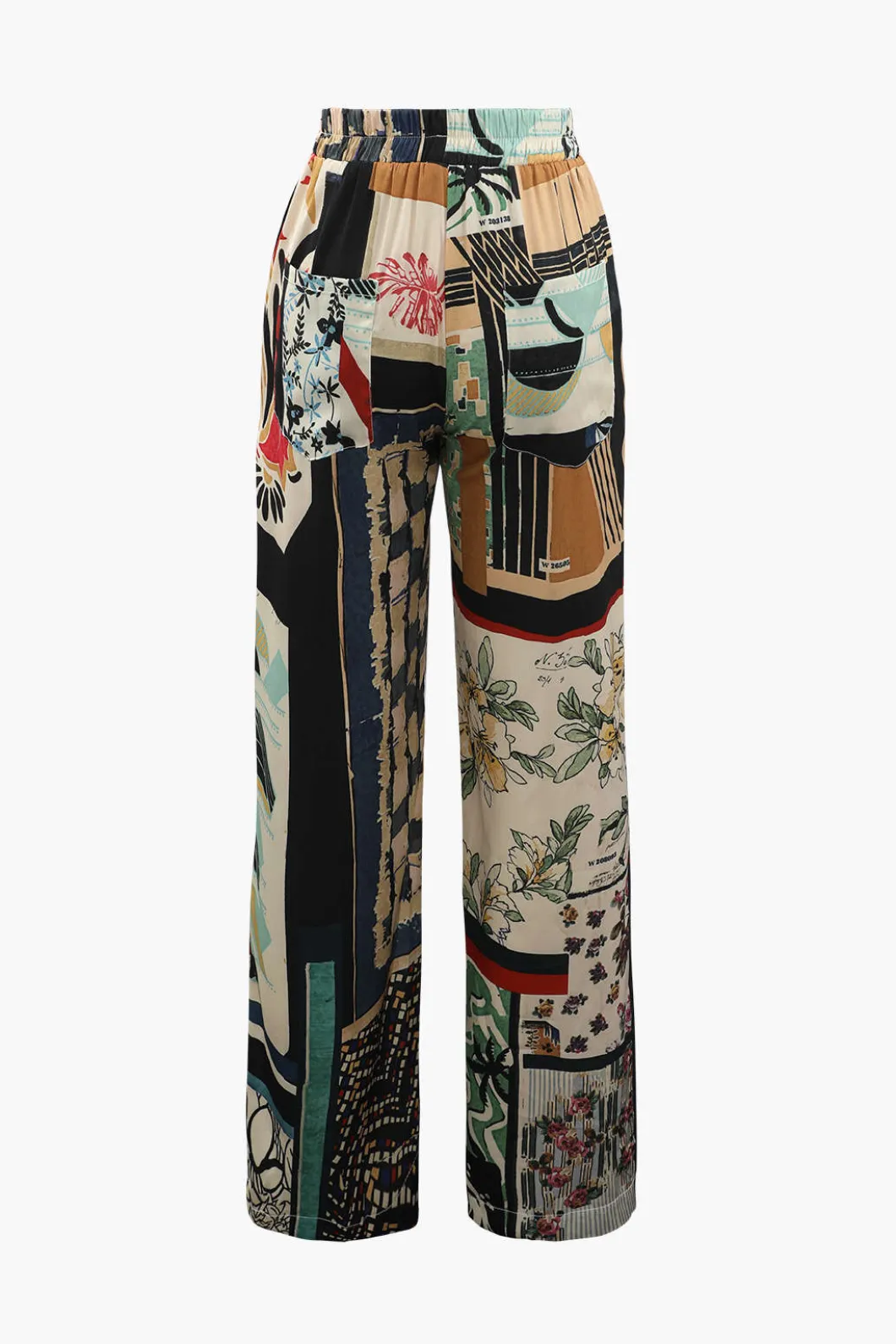 Floral Print High Waisted Straight Leg Pants>MICAS New