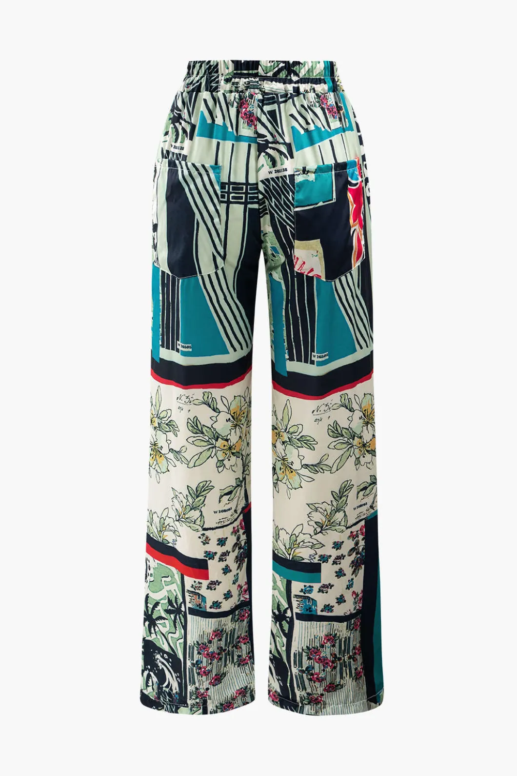 Floral Print High Waisted Straight Leg Pants>MICAS New