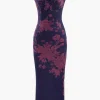 Floral Print Lace Trim Slit Maxi Dress>MICAS Sale