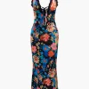 Floral Print Lace Trim V-neck Maxi Dress>MICAS Best