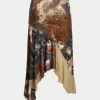 Floral Print Mesh Patchwork Asymmetric Hem Skirt>MICAS Discount