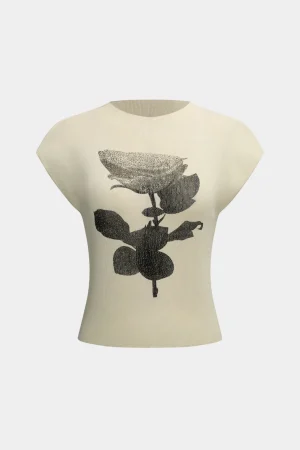 Floral Print Round Neck Short Sleeve T-Shirt>MICAS Sale