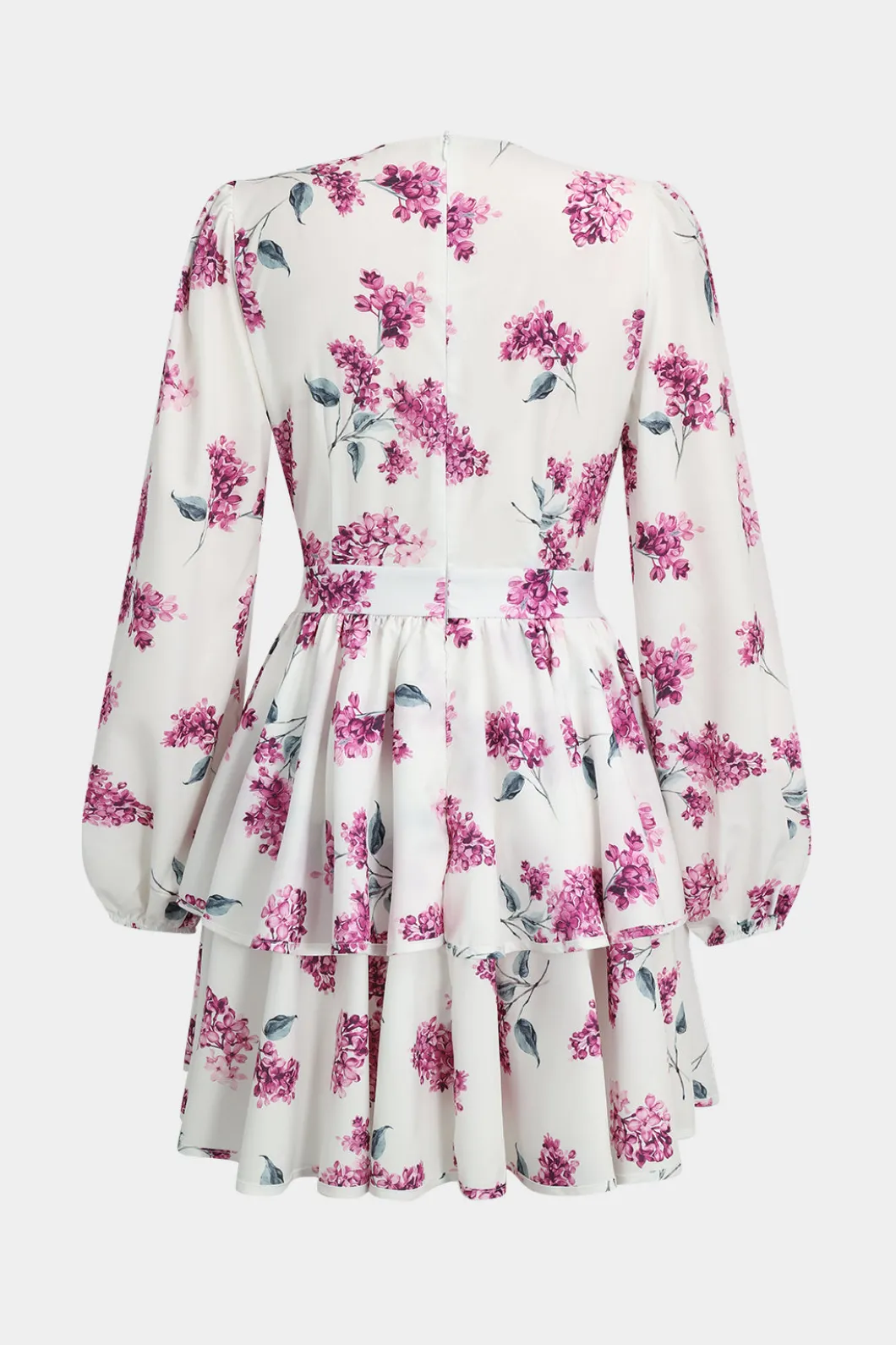 Floral Print Ruffle V-Neck Long Sleeve Mini Dress>MICAS New