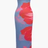 Floral Print Strapless Midi Dress>MICAS Online