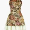 Floral Print Strapless Patchwork Slit Mini Dress>MICAS Best