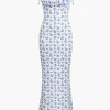 Floral Print Tie Strap Maxi Dress>MICAS Outlet