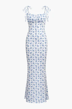 Floral Print Tie Strap Maxi Dress>MICAS Outlet