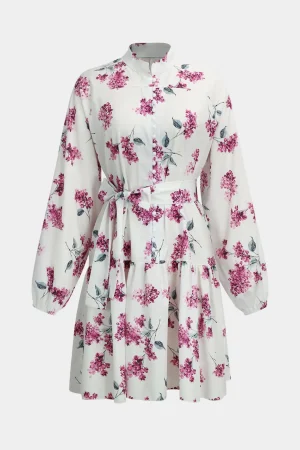 Floral Print Tie-Up Long Sleeve Mini Dress>MICAS Best