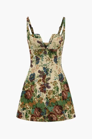 Floral Print V-neck Mini Dress>MICAS Online
