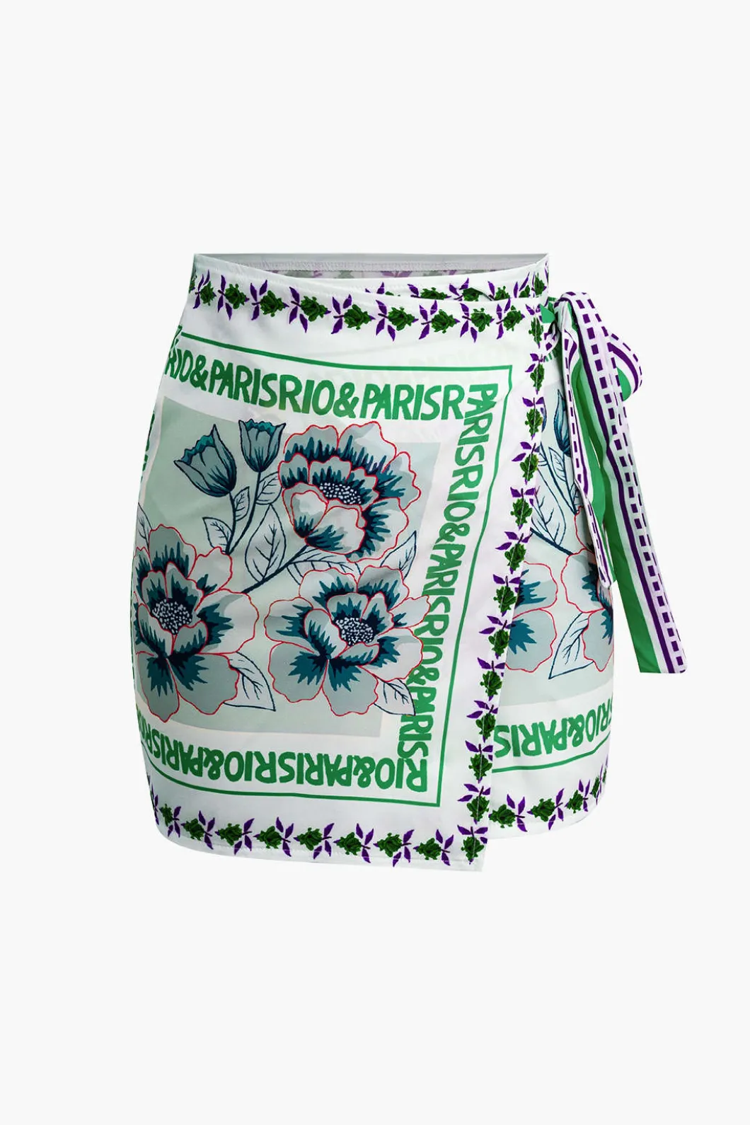 Floral Print Wrap Knot Mini Skirt>MICAS New